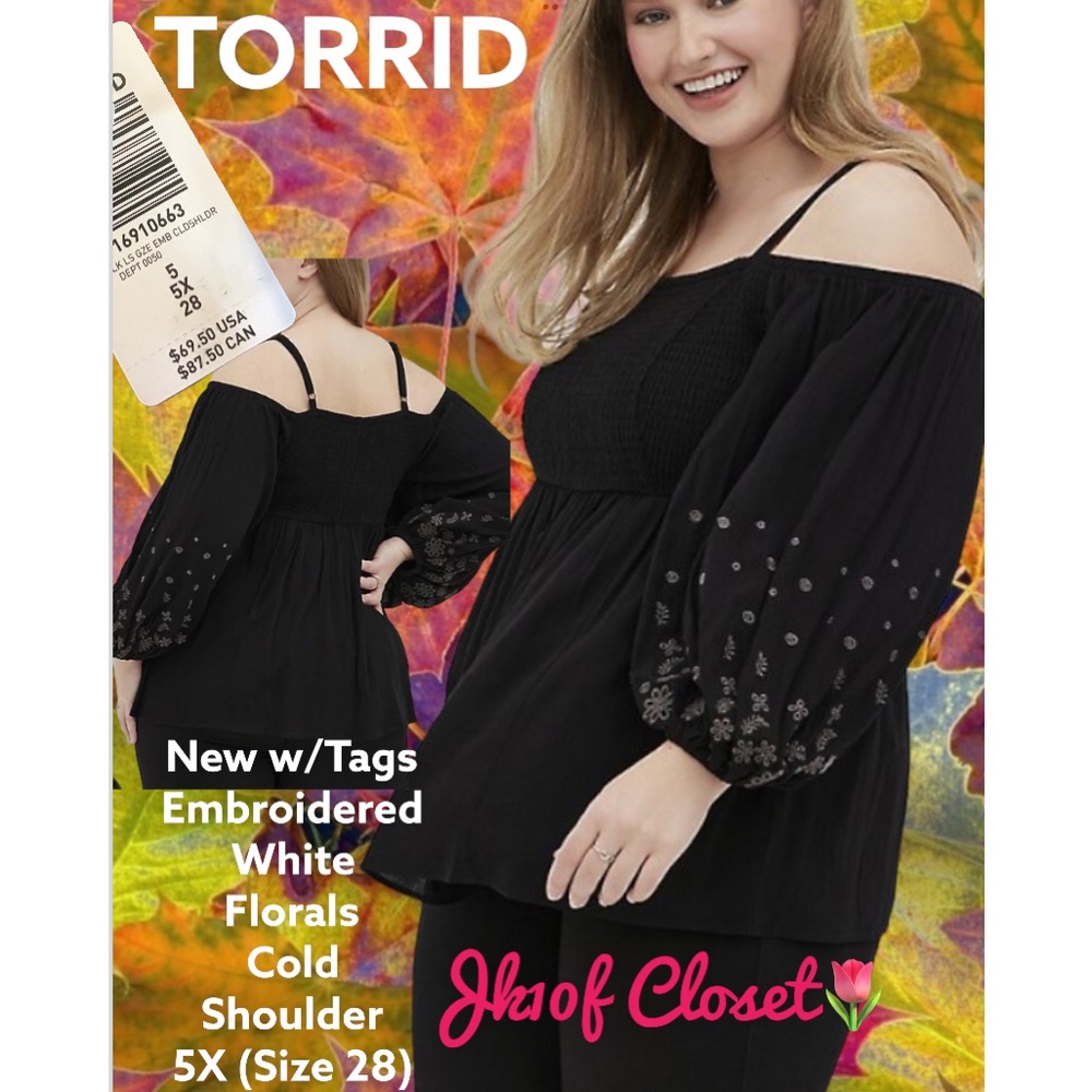 LOWEST🌺 NWT TORRID 5X EMBROIDERED FLORALS BLACK TOP